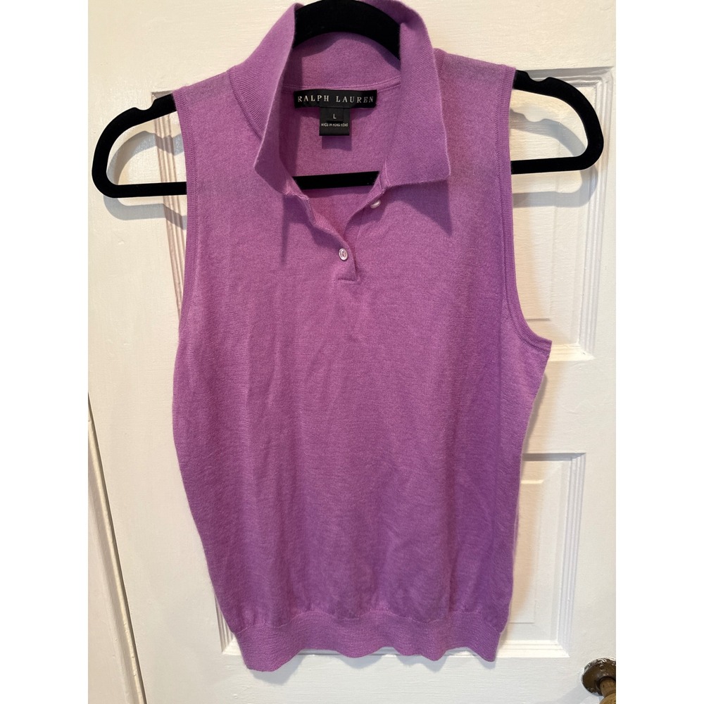 Ralph Lauren Sleeveless V-Neck Polo Sweater in Lavender Purple